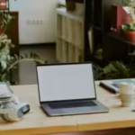 How can placing a small plant on a work desk soften the feel of a very functional space