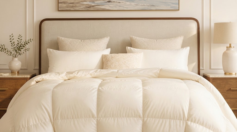 a california king goose down comforter in organic cotton